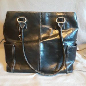 Fossil Leather Laptop Tote 3 Compartment Bag